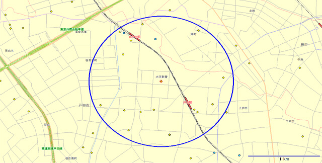 Figure 3  Distribution of indoor rental storage and container storage around the Yamanote Line, Tokyo