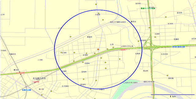 図表5　名古屋　中心商業区域とその周囲のレンタル収納とコンテナ収納の分布